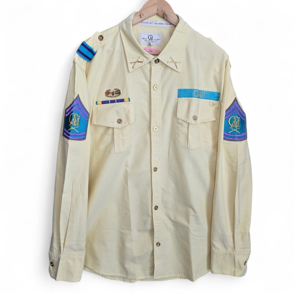 CAVI Shirt Mens 3XL XXXL Yellow Button Up Military‎ Style Utility Pockets Casual